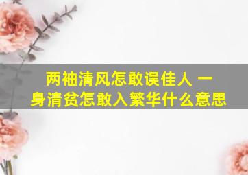 两袖清风怎敢误佳人 一身清贫怎敢入繁华什么意思